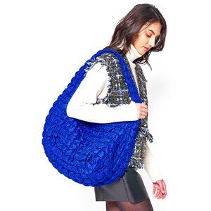 Designer Fashion Blue  Over Sized Crossbody Quilted Tote Large Puffer Shoulder…
